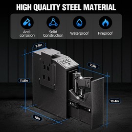 UEAKPIC Mounted Gun Safe for Handgun with Quick Access Sliding Door, Biometric Nightstand Pistol Lock Box with Security Fingerprint, Key Access, PIN Code for Car, Bedroom, Desk and Walls