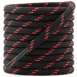 DELELE Round Work Boot Laces: 55 inch Black Red Heavy Duty Hiking Shoe Laces for Boots 2 Pair
