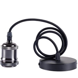 EmyZöilure Vintage Retro Ceiling Pendant Light Fitting,1.5M Braided Flex Cord,E27 Lamp Holder Suspended Pendant Light Fitting Kit