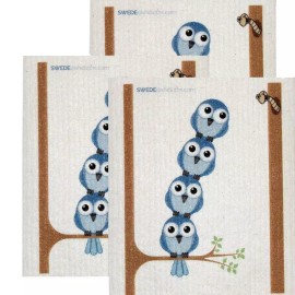 SwedeDishcloths Swedish Dishcloth Set of 3 each Swedish Dishcloths Bluebirds in Tree Design