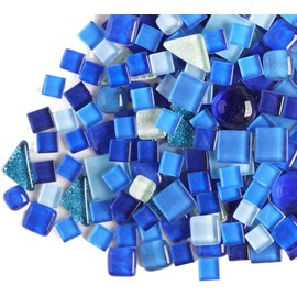 1.1 LB Irregular Crystal Mosaic Tiles,Small Particle Color Decal Crystal Glass Tile DIY Hobbies Children Handmade Crystal Craft for DIY Handmade Decorative Materials (Blue Series)
