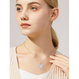 ZBA Diamond Nursing Graduation Gifts 925 Sterling Silver RN Angle Wings Caduceus Pendant Necklace Practitioner Nursing Jewelry for Nurse Doctor Medical Student RN Gifts Ideas