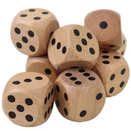 Pack of 9 Wooden Dice Games, 30 mm, Natural Wooden Game Dice, Wooden Dice Game with Round Corners, Card Game, Party Games, Suitable for Crafts, DIY, Mathematics, Board Games