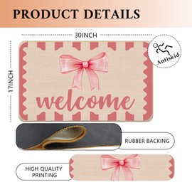 Koesus Pink Coquette Bow Welcome Mat for Front Door, Pink Door Mat, Coquette Preppy Outdoor Mats for Front Door Porch, Bow Bath Mats for Bathroom, 17x30 Inches