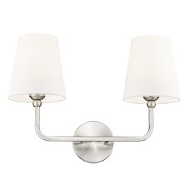 METWET 2-Light Bathroom Light Fixtures, Brushed Nickel Vanity Lights, Double Wall Sconce with Flared White Fabric Shade, Modern Sconces Wall Lighting for Hallway Bedroom Stairway, VL837-BN-2