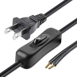 Lamp Cord has Button Switch UL304 2A/120V,Plug,Stripped Ends Ready for Wiring 18 AWG SPT-2, Black (6FT)