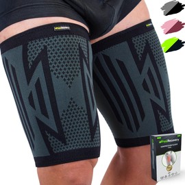 Pack of 2 Thigh Braces for Men & Women - Compression Thigh Bandage for Hamstron, Quad & Groin Pain, Muscle Fibre Tear & Cramps - Breathable & Non-Slip (S, Black)