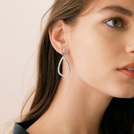 HZMAN 3Pair Clip on Earrings for Women Non Pierced Silver Long Tassel/Teardrop Crystal Cubic Zirconia Dangle Drop Earring Party Wedding Jewelry Gift