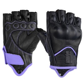 Harssidanzar Women Fingerless Motorcycle Gloves,Hard Knuckle Protection Riding Driving Biker Racing Motorbike Glove Touchscreen KL022US,Black Light Purple,Szie M