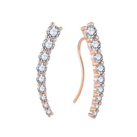 Vinoya Climber Earrings for Women 925 Sterling Silver Ear Crawler Earrings Rose Gold Plated Cubic Zirconia Earrings Jewelry
