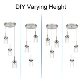 MELUCEE 3-Light Hanging Chandelier Light for Dining Room in Brushed Nickel, Modern Kitchen Island Pendant Lighting Adjustable Hanging Ceiling Lamp with Clear Glass Shade