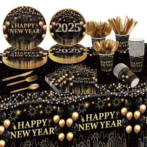 Qpout 2025 Happy New Year Party Supplies Tableware Set New