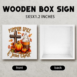 Fall Sign Decor Decorations for Home Coffee Bar Hot Cocoa Sign Christian Jesust Pumpkin Decor Decorations for Home Office Kitchen 5 X 5 Inch