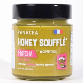 Panacea Matcha Raw Honey Souffle (Whipped Honey) Superfood Spread, 6.3oz | One 180g Glass Jar | Imported from France