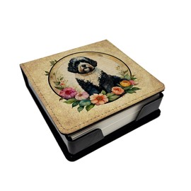 Caroline's Treasures Portuguese Water Dog and Flowers PU Leather Note Paper Holder with Artist-Designed Cover, Desk Accessory, Office Gift
