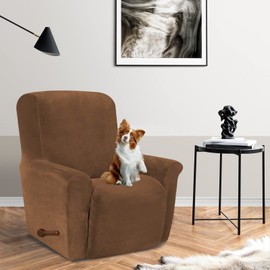 Asnomy Recliner Chair Covers Lazy Boy Recliner Covers with Pockets Stretch Velvet Couch Cover Slipcovers 1-Piece Furniture Protector for Dogs Cats(Recliner,Camel)