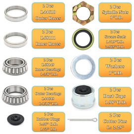 2 Sets 3500 LB Boat Trailer Axle Bearing Kits L68149 L44649 Bearing Kits, 171255TB Grease Seals, Spindle Nuts, 1.98" Trailer Dust Caps and Rubber Plugs, Cotter Pins, Washers for 3500 LB #84 Spindle