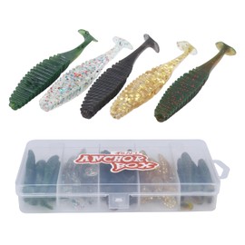 RUNCL Anchor Box - Paddle Tail Worms, Swimbaits, Soft Fishing Lures Ribbed Design Big Boot Tail 2-1/2in (Pack of 40)