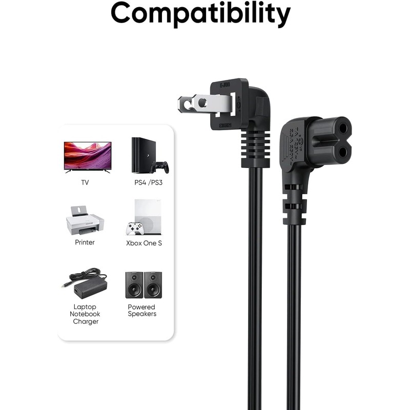 CableCreation 6 Feet 18 AWG Angled 2-Slot Non-Polarized Angle Power