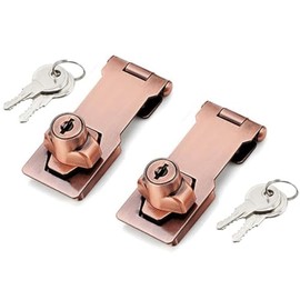 XMHF 2Pcs Keyed Hasp Locks 2.5 Inch Twist Knob Keyed Locking Hasp, Metal Safety Hasp Latches Keyed Different for Small Doors, Cabinets and Toolbox, Copper