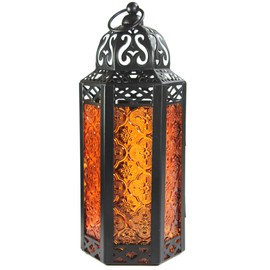 Vela Lanterns Moroccan Lamp Lantern Decorative Candle Holder for Indoor Outdoor Home Decor, Patio, Weddings, Red/White/Blue Glass, Medium