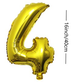 Number Balloons 4 Birthday Party Balloons Decoration Set Golden 16 inch, 40 CM (4)