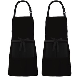 MissOwl 2 Pack Adjustable Bib Apron Long Ties with 2 Pockets Thicker Canvas Water Resistant Kitchen Cooking Baking Chef Aprons for Women Men Black