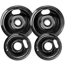 W10290350 W10290353 Porcelain Burner Drip Pan Bowls by Blutoget - Fit for Whirlpool Electric Range Stove Pans- 2 Pack 8-Inch and 2 Pack 6-Inch Pans(Black Porcelain),W10288051 Electric Stove Drip Pans