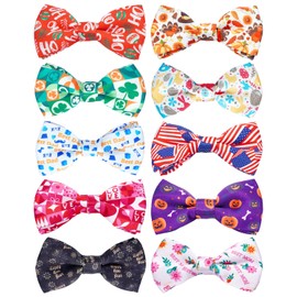 PET SHOW 10 Pack Holiday Small Dog Bow Ties Sliding Collar Attachments Puppy Cats Festival Patterns Bowties for Medium Dogs Classy Bowknots Party Wedding Pet Grooming Accessories(Small)