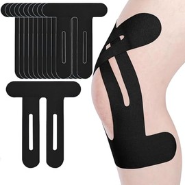 10 uds Cinta Kinesiológica Precortada para Rodilla,Transpirables,Tiras flexibles e Impermeables,Soporte para Dolor de Rodilla y Estabilidad,cinta deportiva hipoalergénica (Negro)