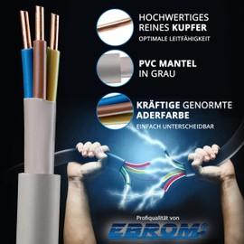 NYM-J Installation Cable 3 x 2.5 mm² Plastic Installation Cable 5 m / 5 m / 5 m PVC Grey