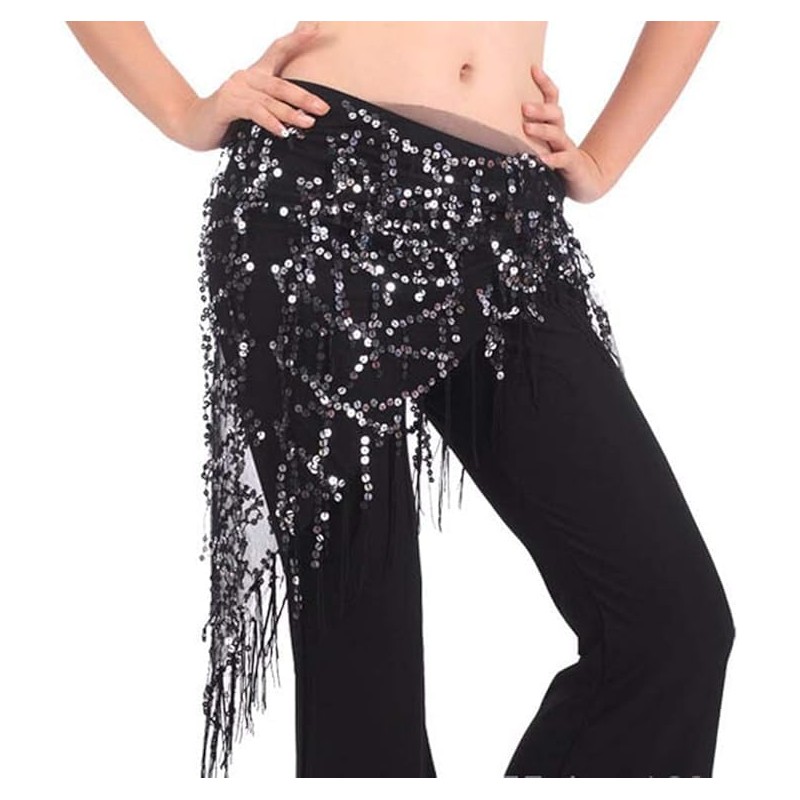 Women Belly Dance Hip Scarf, Sequin Tassels Triangle Tribal Wrap