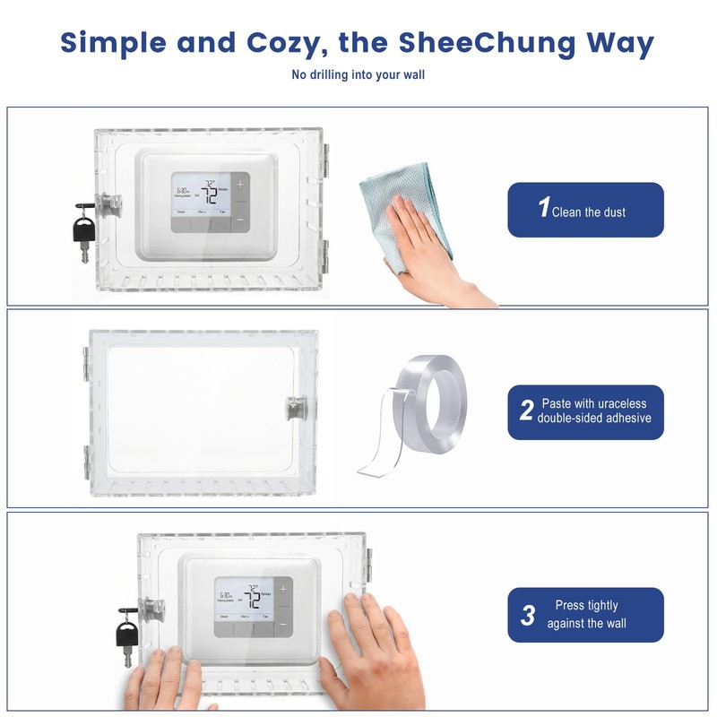 SheeChung Thickened Thermostat Lock Box with Key, Clear Thermostat Cover