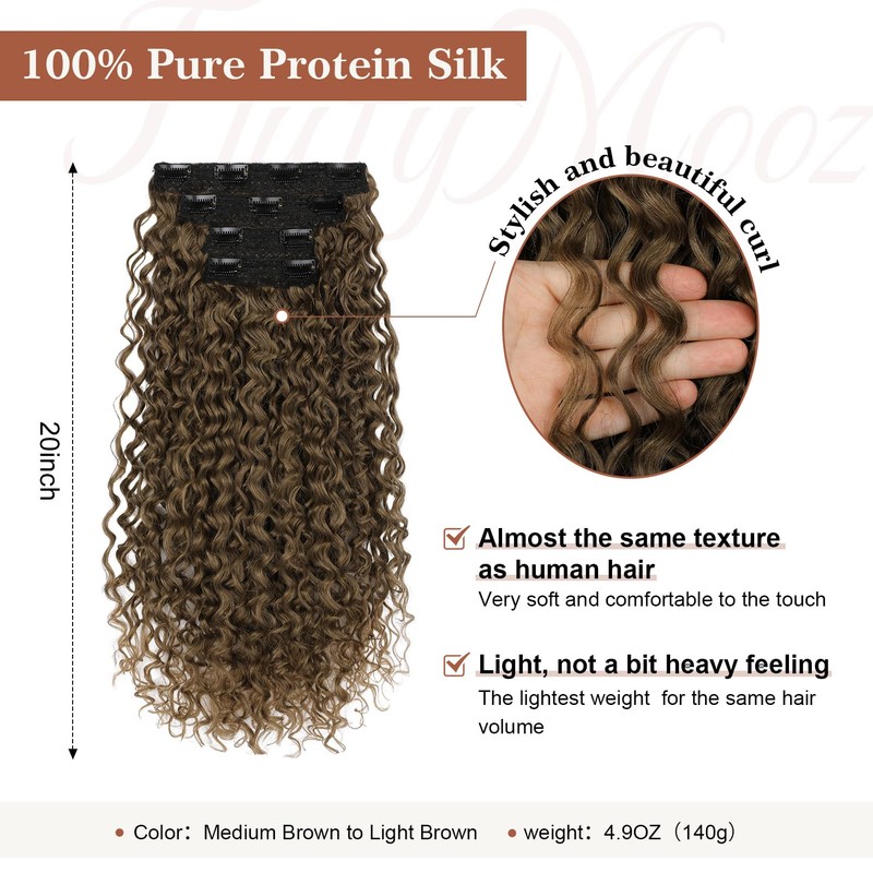 Clip in Hair Extensions, 4PC 100％ Pure Protein Silk Hair