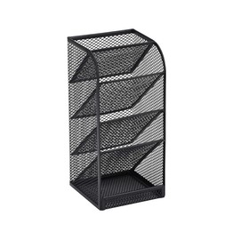 CFENEYOL Modern Black Metal Mesh Angled Desk Organiser, 5-Compartment Stationery Drawer Organizer with Pen Holder
