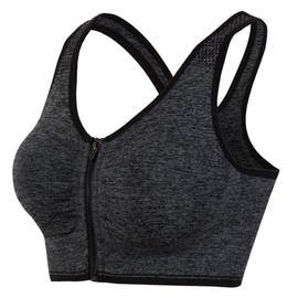 Hiking Gril Women's Zip Front Sports Bra Wireless Post-Surgery Yoga Bras Grey Purple XL
