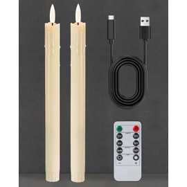 Gmnee 9.6" Rechargeable Flameless Taper Candles with Remote, Timer, Dimmer, Ivory LED CandleSticks, 2 Pack USB Long Candles Battery Operated for Window, Table, and Mantel Decor
