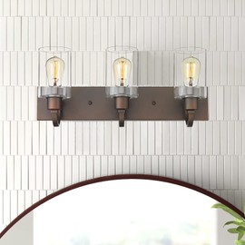 Emliviar Bathroom Vanity Light Fixtures - 3-Light Farmhouse Wall Light for Bathroom, Oil Rubbed Bronze Finish with Clear Glass, YCE237B-3W ORB