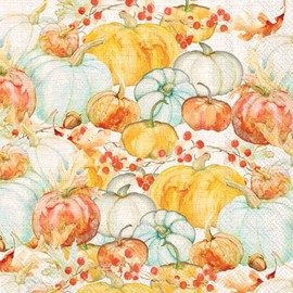 Boston International IHR 3-Ply Paper Napkins, 20-Count Lunch Size, Watercolor Pumpkins