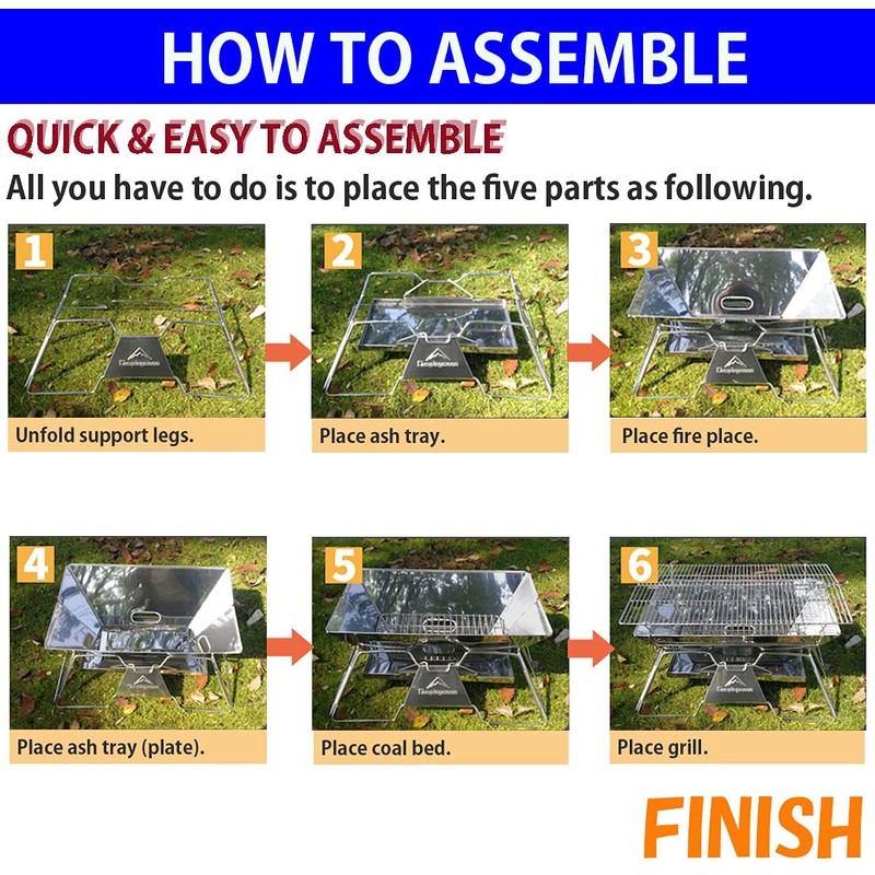 CAMPINGMOON Portable Camping Fire Pit Stainless Steel Foldable Collapsible BBQ