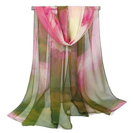 Mealah Floral-Print-Scarf for Womens - Classic-Chiffon-Wrap-Shawl Long Lightweight Sunscreen Scarf(19.6''×63'')