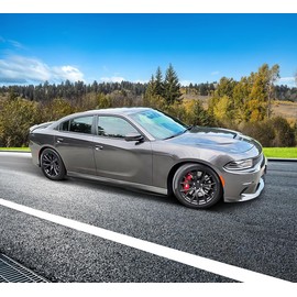 IKON MOTORSPORTS, Side Skirts Compatible with 2015-2023 Dodge Charger SRT, Side Skirt Extension Gloss Black PP, 2016 2017 2018 2019