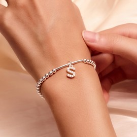 ZIIERMOSS Initial Bracelet for Women Girls,Alphabet A-Z Silver Bracelet for Women Adjustable sterling silver Zirconia Letter Birthday Gifts for Friends Mum Daughter