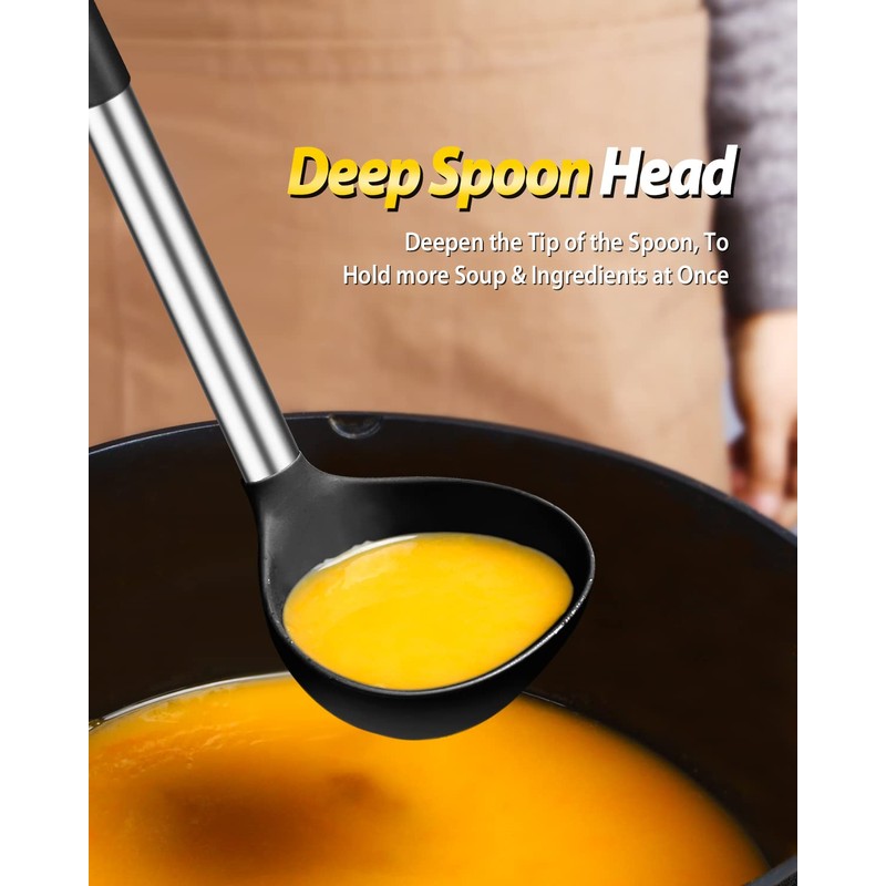 Silicone Pasta Fork and Ladle Spoon Set, Large Non Stick