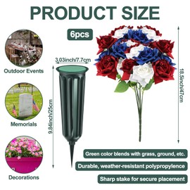 Didaey 2 Sets Memorial Day Flowers for Cemetery Red White and Blue Artificial Flowers with Ground Stakes Patriotic 4th of July for Grave Veterans Cemetery Presidents' Day