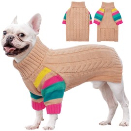 OUOBOB Dog Jumper, Medium Dog Jumper for Dogs Girls Boys Turtleneck Pullover Winter Green Dog Vest, Christmas Dog Outfits, Pet Sweatshirt Clothing Knitwear, Frenchie, Beagle M