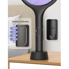 YISSVIC Electric Fly Swatter 4000V Bug Zapper Racket Dual Modes Mosquito Killer with Purple Mosquito Light Rechargeable for Indoor Home Office Backyard Patio Camping (Black-1 Pack)