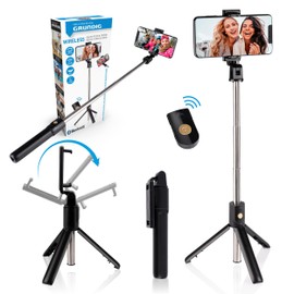 Grundig Selfie Stick und Handystativ - Stativ für Smartphone - mit Bluetooth-Fernbedienung - Smartphones von 58 bis 100 MM - Ausfahrbar von 19 bis 70 cm - Kunststoff - Schwarz