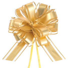 Bow Gift Wrapping Ribbon, 10Pcs Large 8 Inches Pull Bows, Matte Gold Bouquets Bows, Ribbon Bows for Wedding Christmas Birthday Party Gift Baskets Valentine's Day Flower Gift Boxes Decoration (Gold)