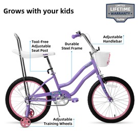 JOYSTAR 20 Inch Girls Bike with Training Wheels, Banana Seat Bike for Girls Ages 7-12 Years Old, Kids' Girls Bicycle with Front Handbrake and Coaster Brakes, Kickstand Included Purple